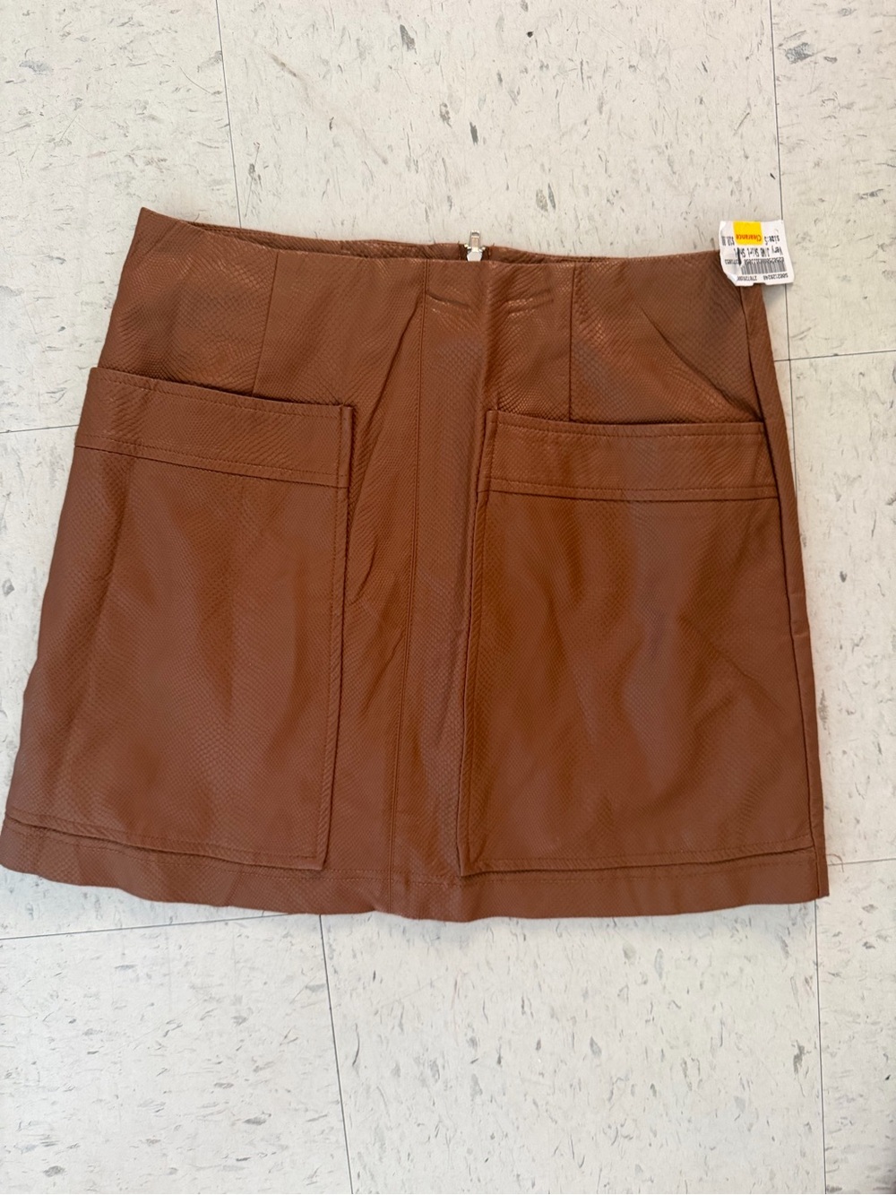Brown Faux Leather A-Line Pocket Skirt